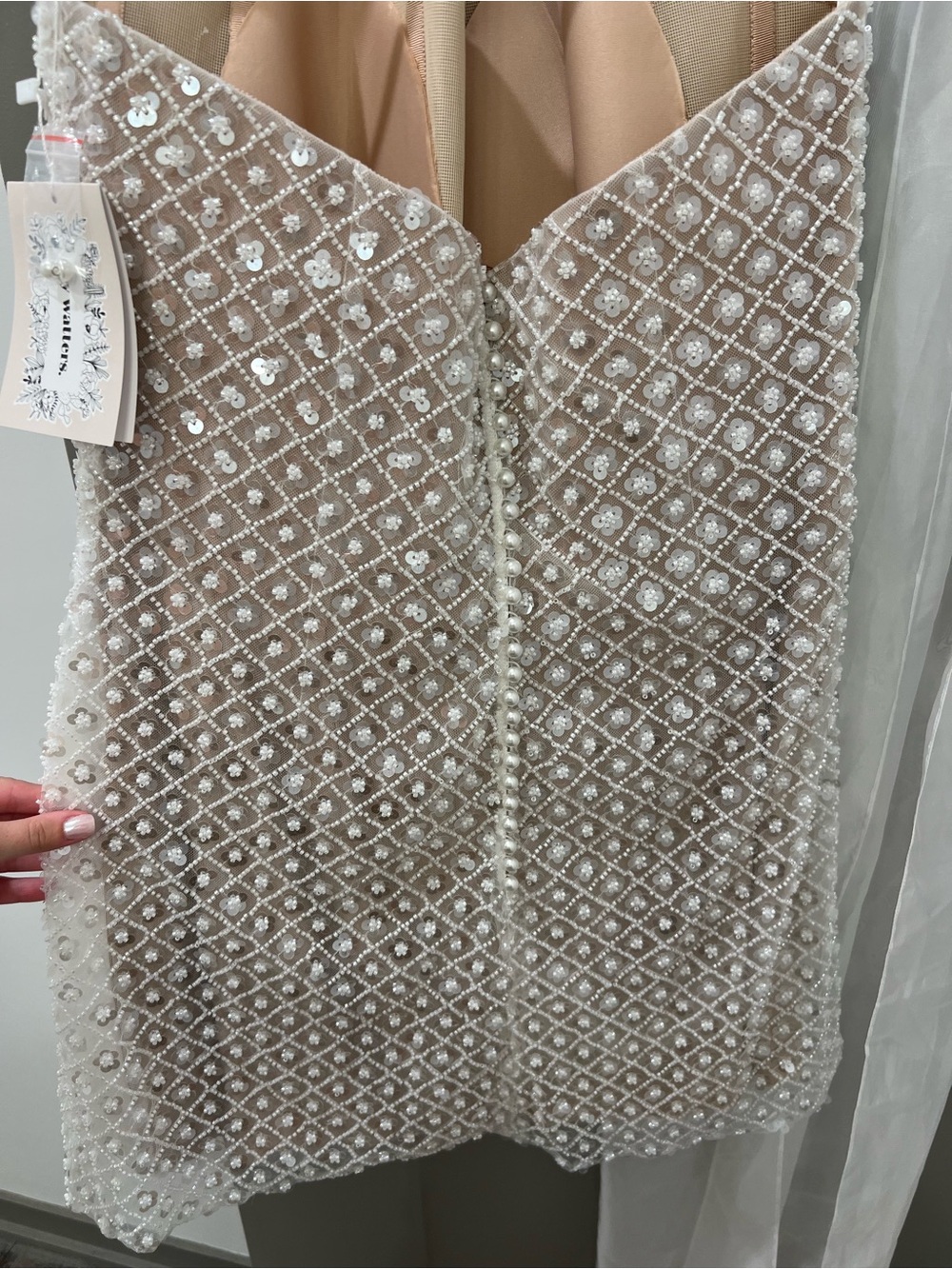 Watters Crescendo Ivory Strapless Floral Beading Tulle Bow Mini Dress Sz 14 NWT - Picture 4 of 8